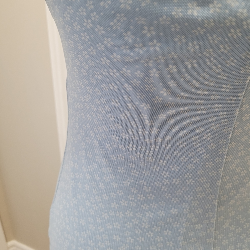 Floral Bodycon Mini Dress Blue Mesh Lace Y2K Medium - Picture 9 of 15